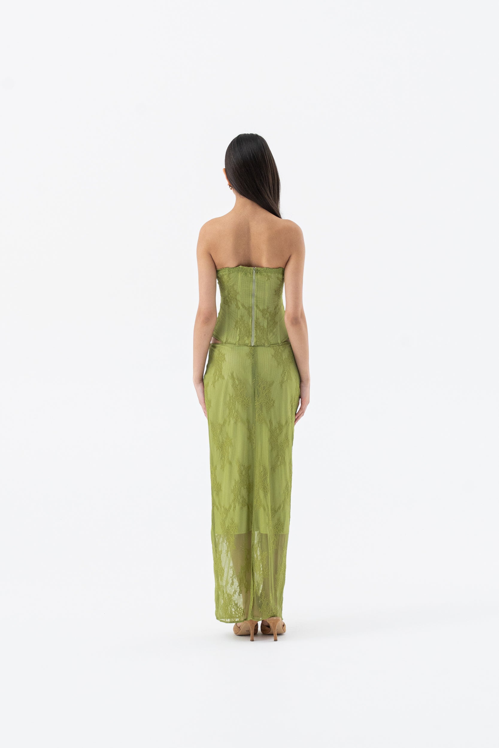 INEZ MAXI SKIRT | GREEN HNTR THE LABEL