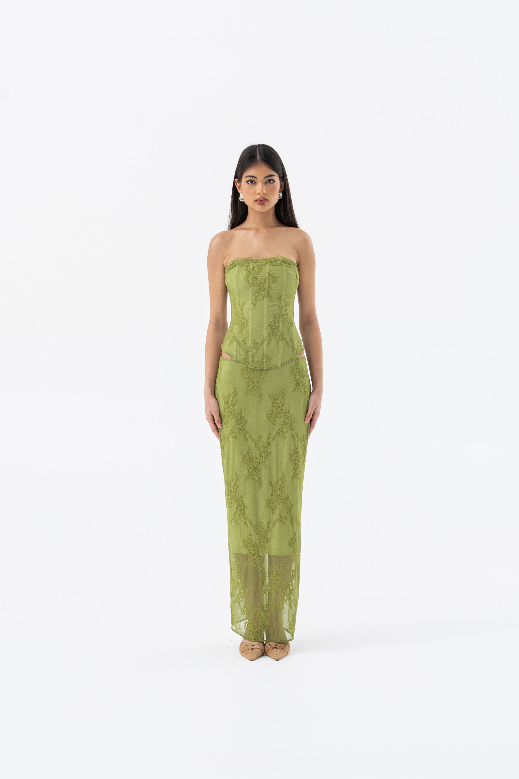 INEZ MAXI SKIRT | GREEN HNTR THE LABEL