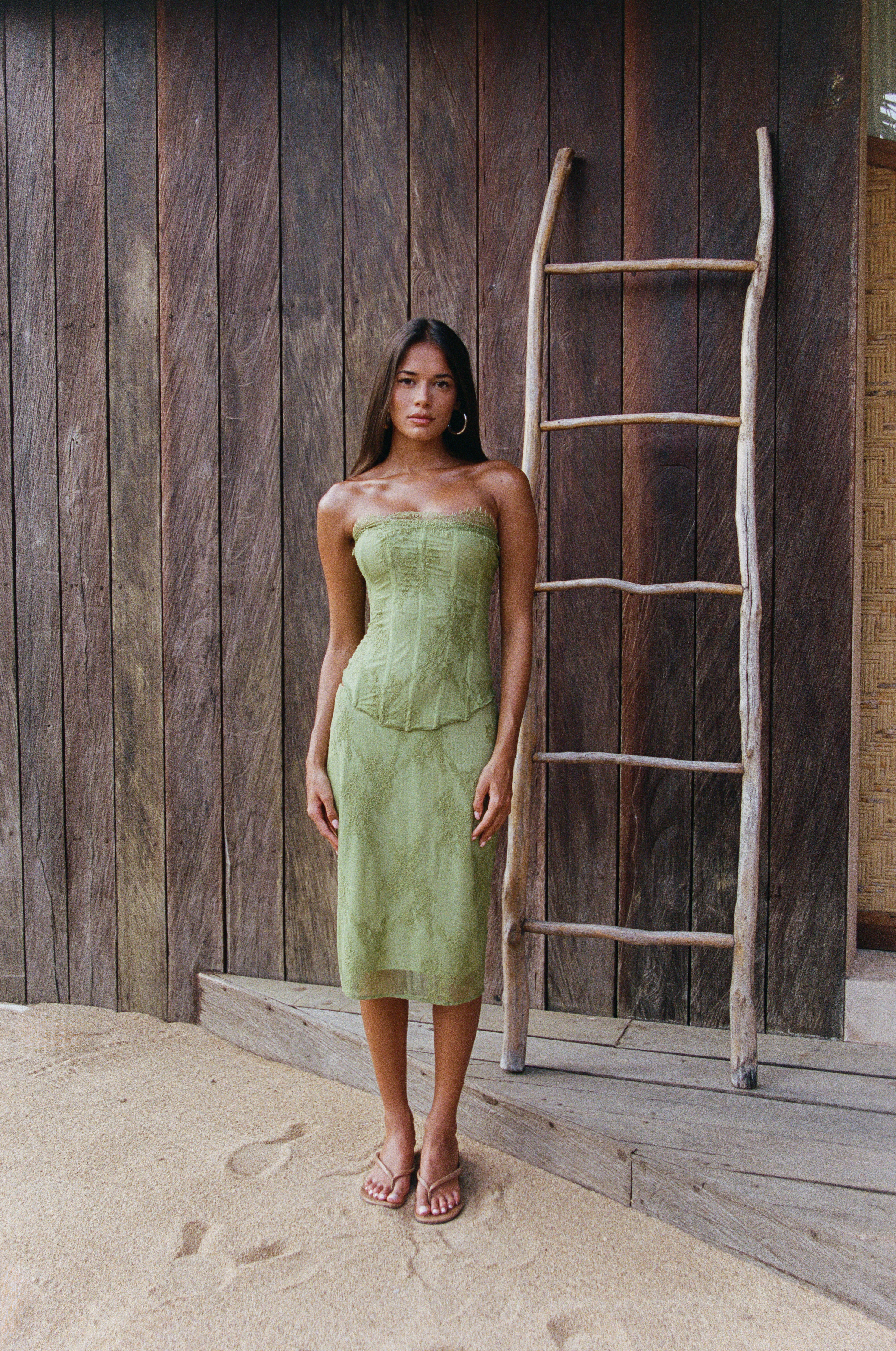 INEZ MIDI SKIRT | GREEN HNTR THE LABEL