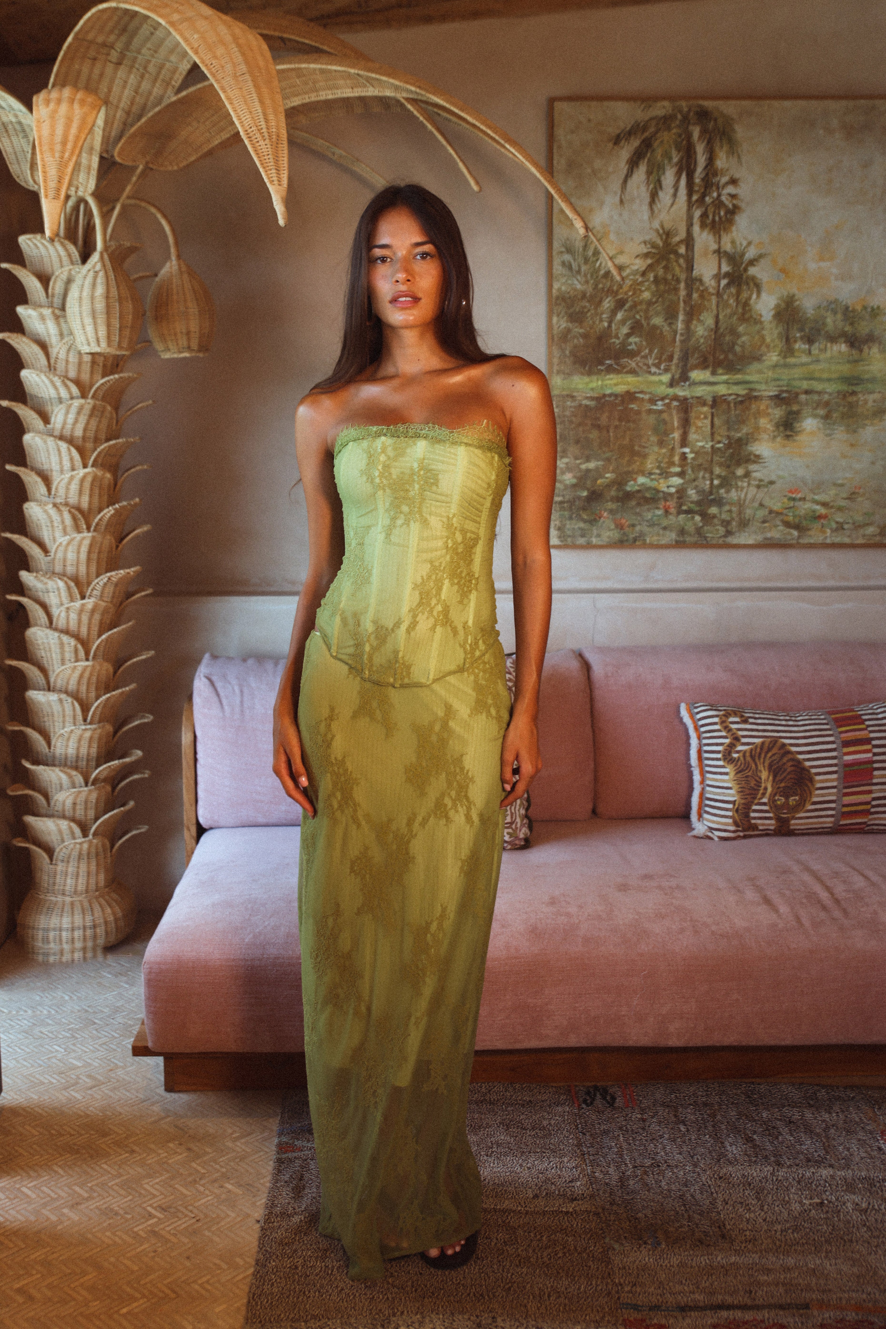 INEZ MAXI SKIRT | GREEN HNTR THE LABEL