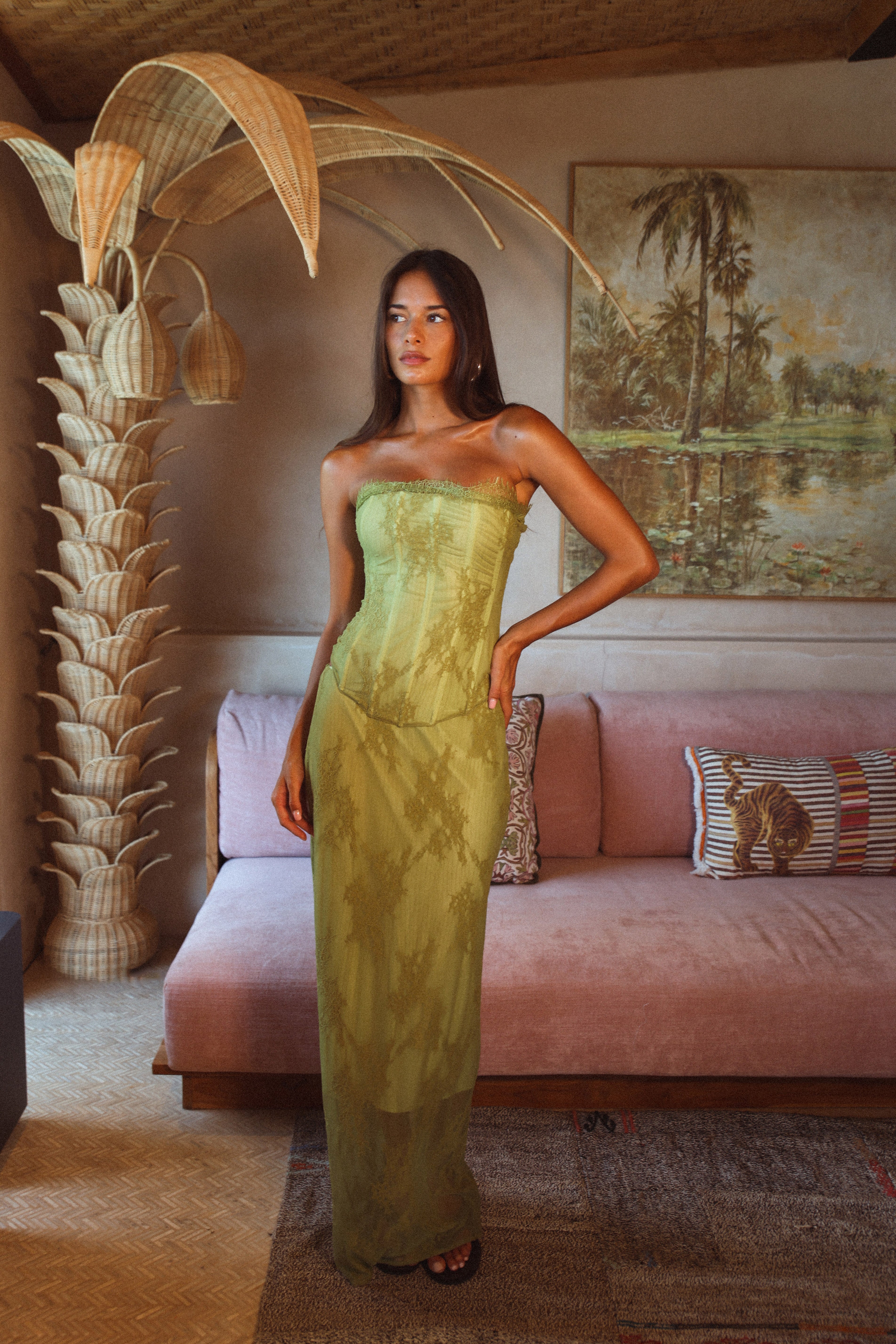 INEZ MAXI SKIRT | GREEN HNTR THE LABEL