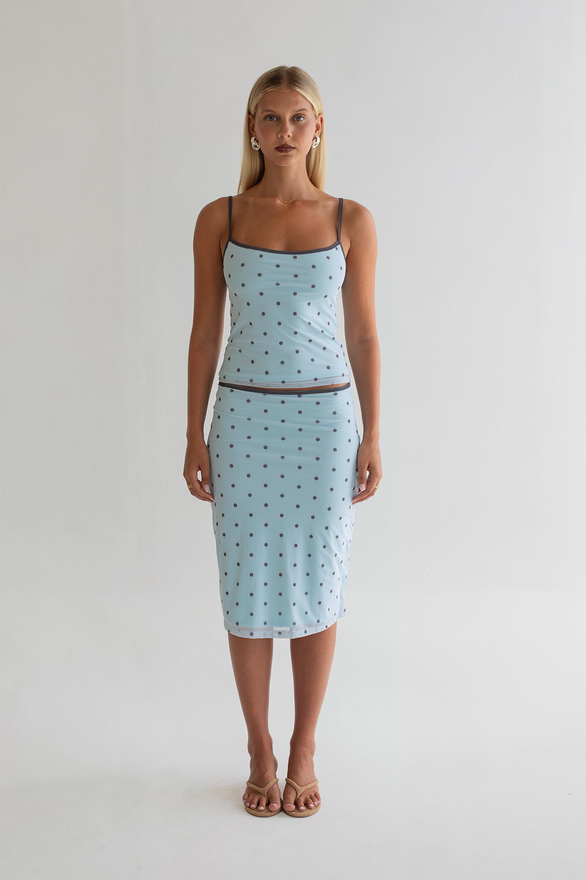 NOAH MIDI SKIRT | BABY BLUE POLKA