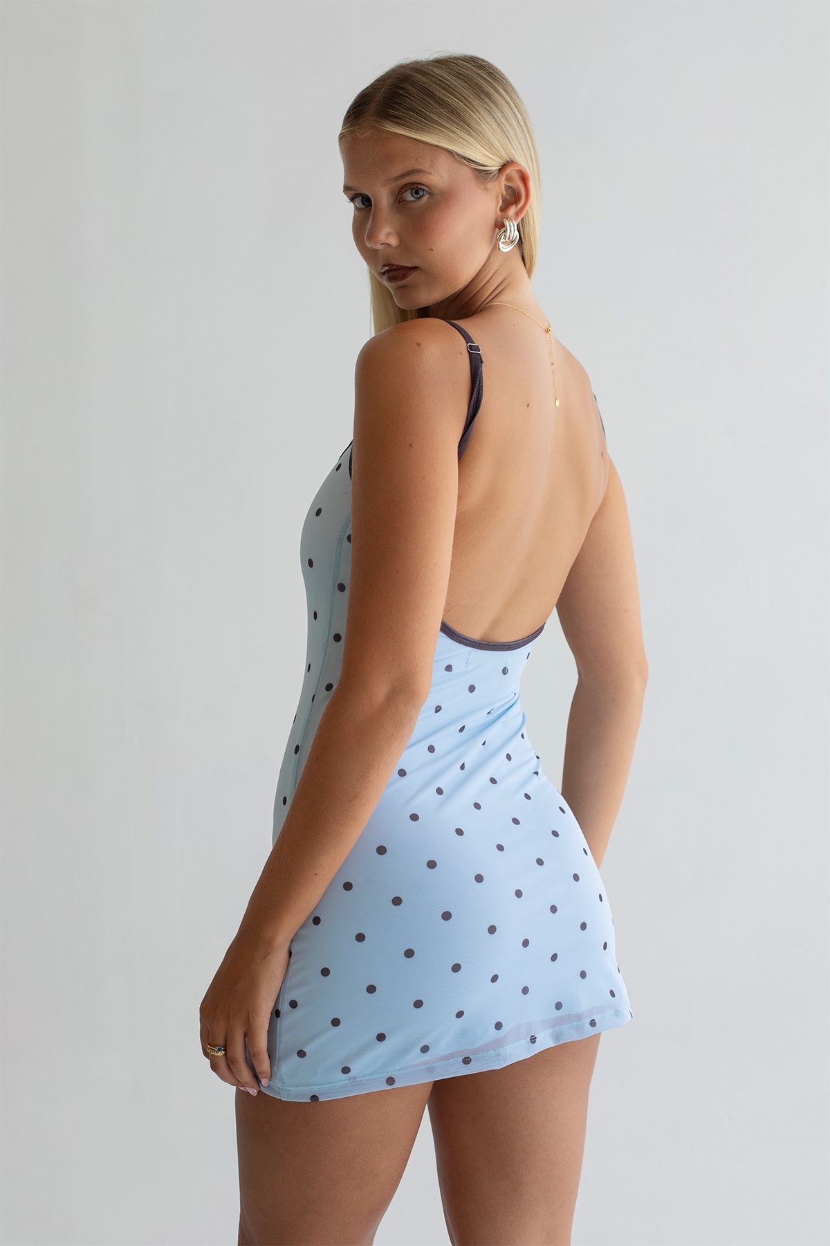CHAR MINI DRESS | BABY BLUE POLKA