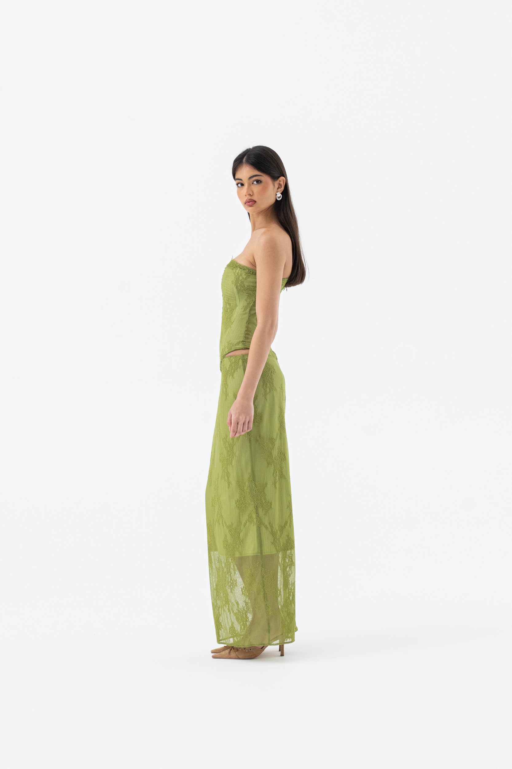 INEZ MAXI SKIRT | GREEN HNTR THE LABEL