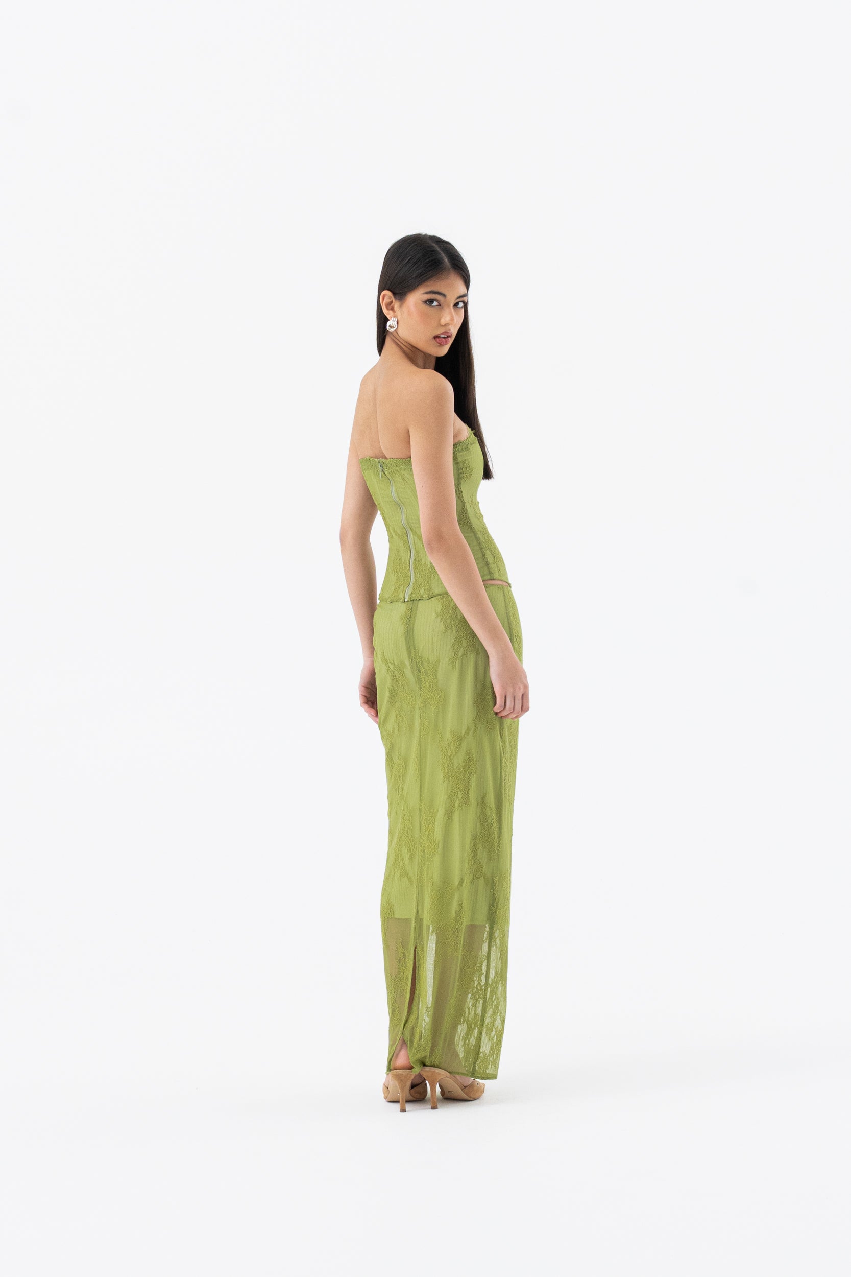 INEZ MAXI SKIRT | GREEN HNTR THE LABEL