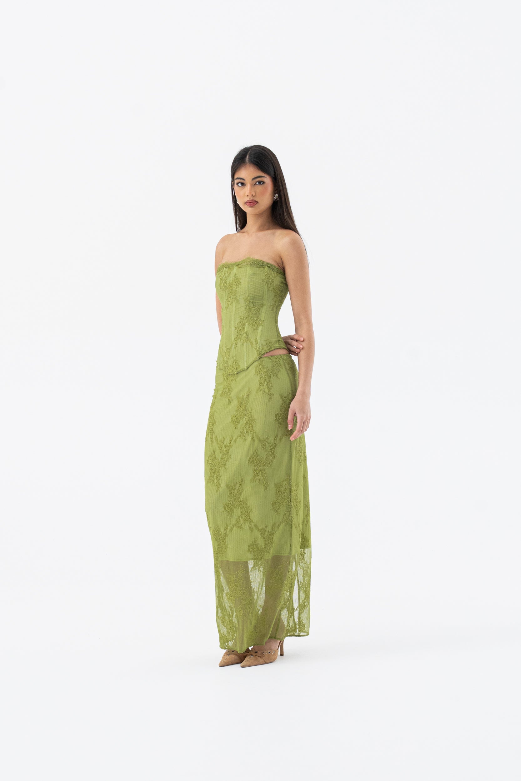 INEZ MAXI SKIRT | GREEN HNTR THE LABEL