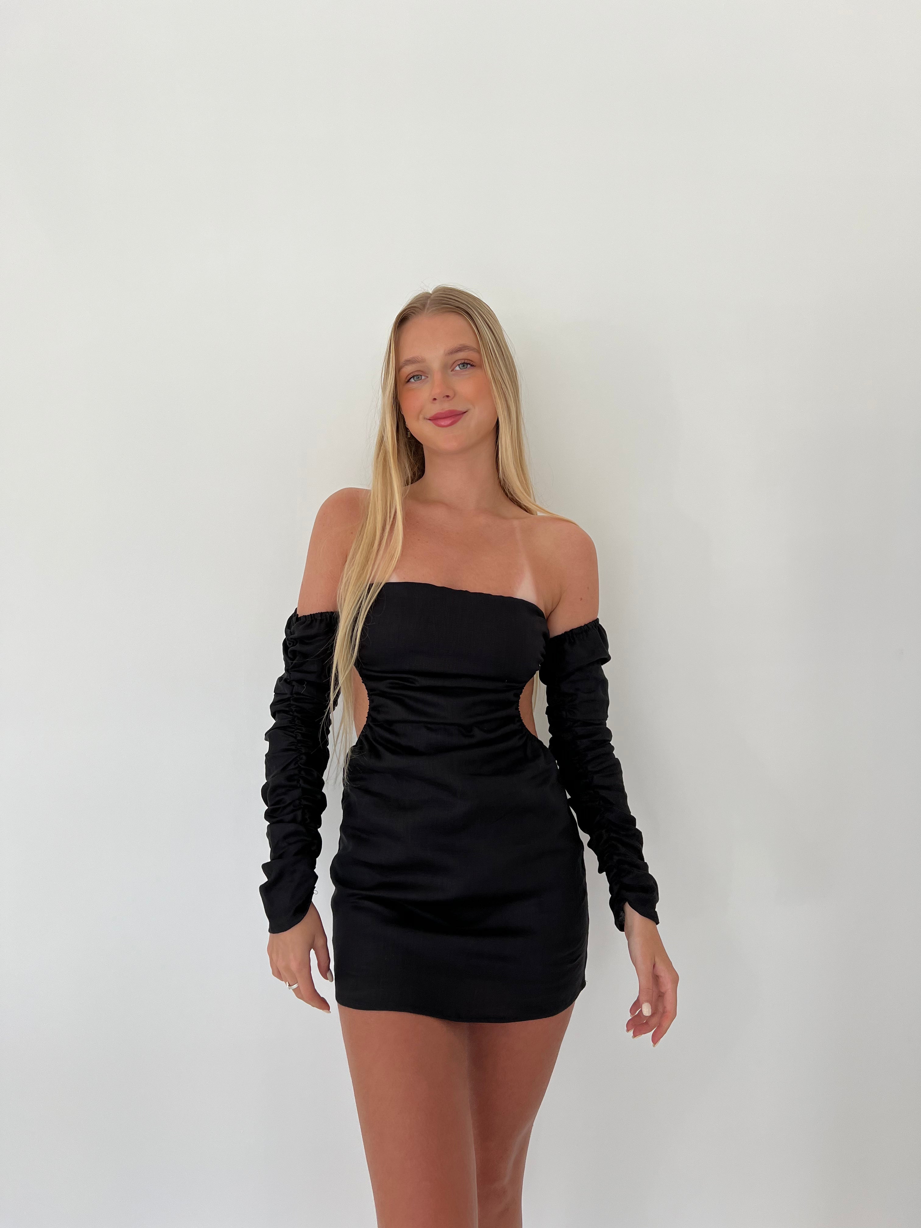 LINEN MINI DRESS | BLACK HNTR THE LABEL