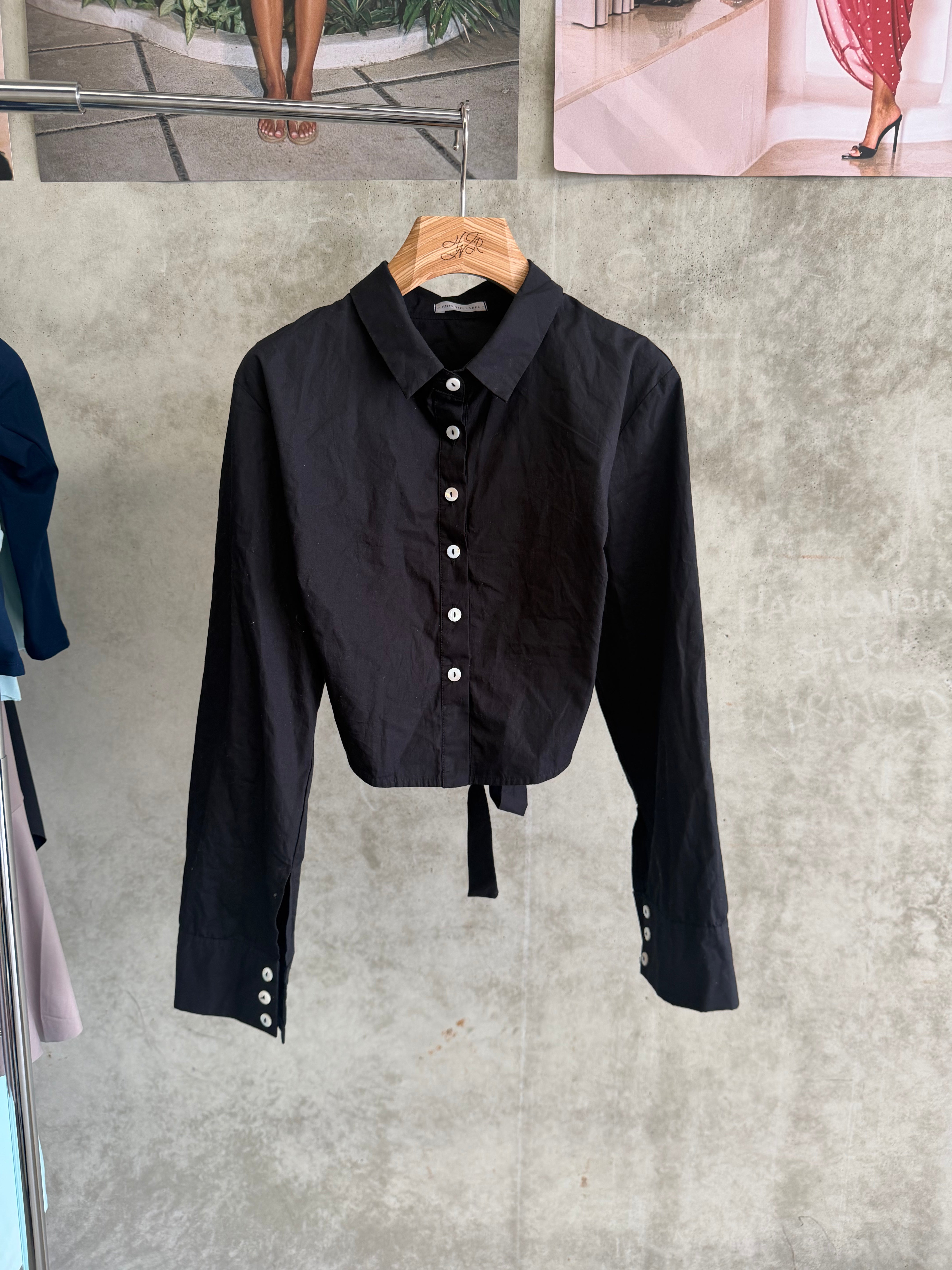 BUTTON-UP BACKLESS LONG-SLEEVE TOP | BLACK HNTR THE LABEL