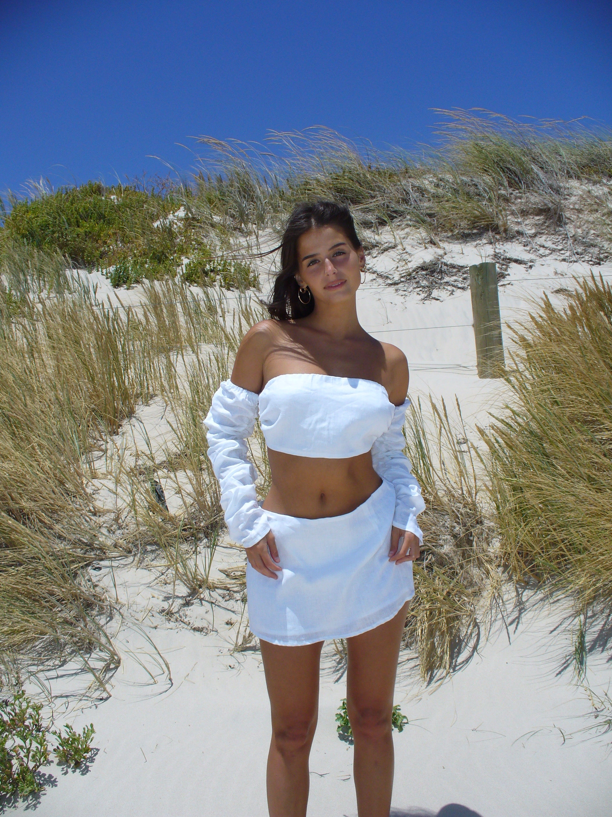 LINEN MICRO MINI SKIRT: white
