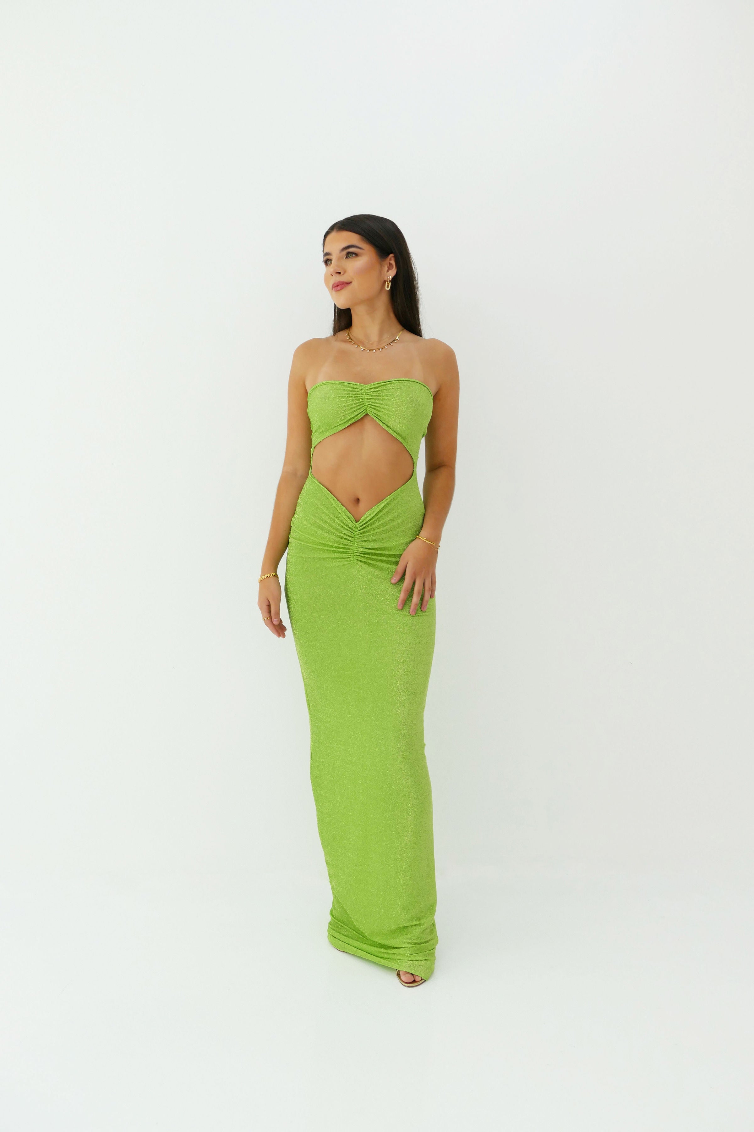 YASMIN SHIMMER GOWN: Lime